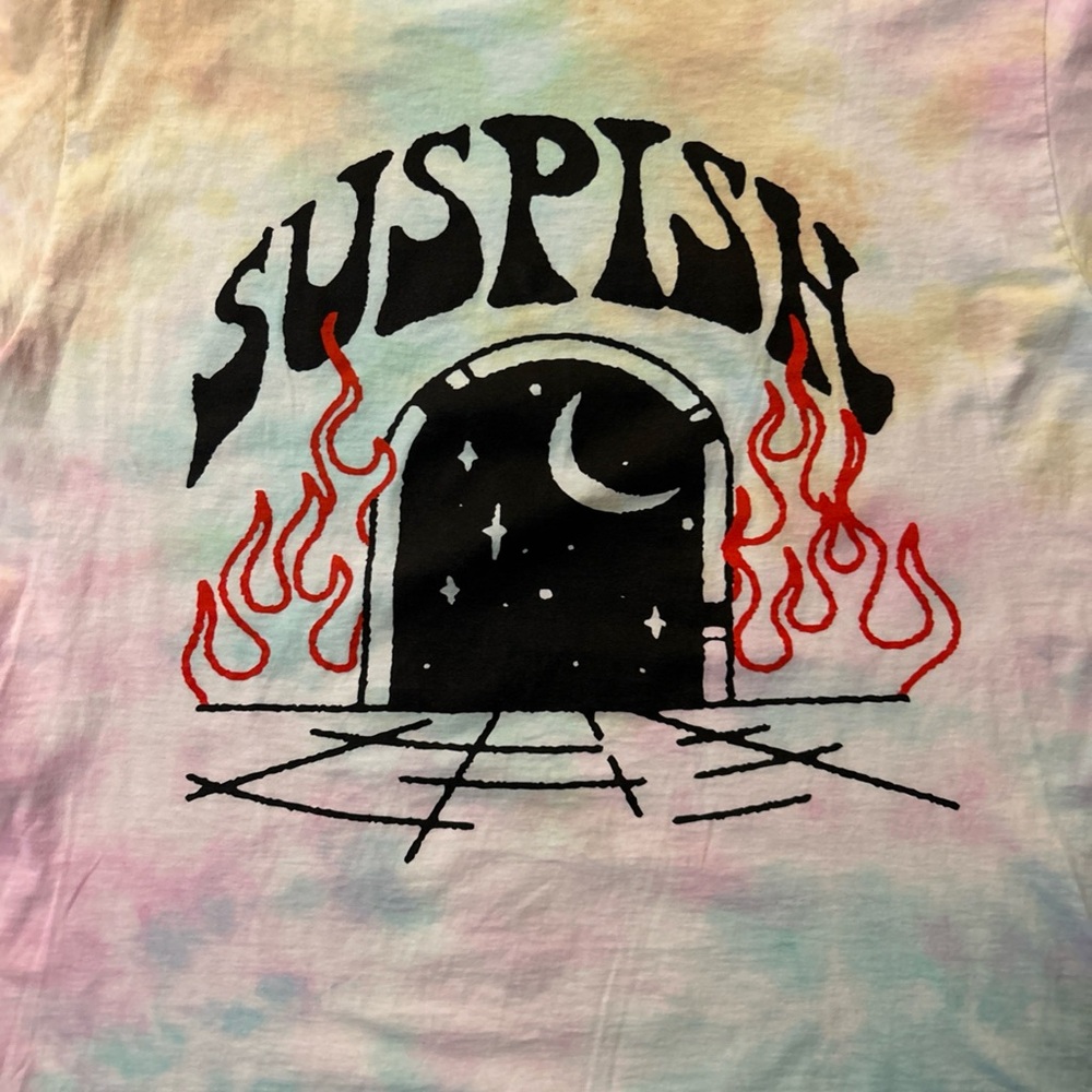 Suspish Tie-Dye Graphic Tee with Moon and Flames, Bailey Sarian